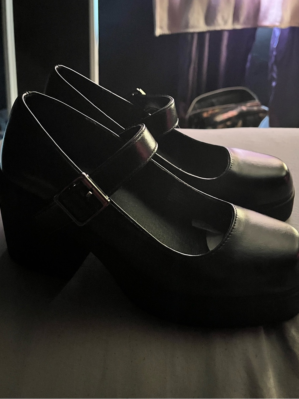 Platform Mary Jane Flats in Black